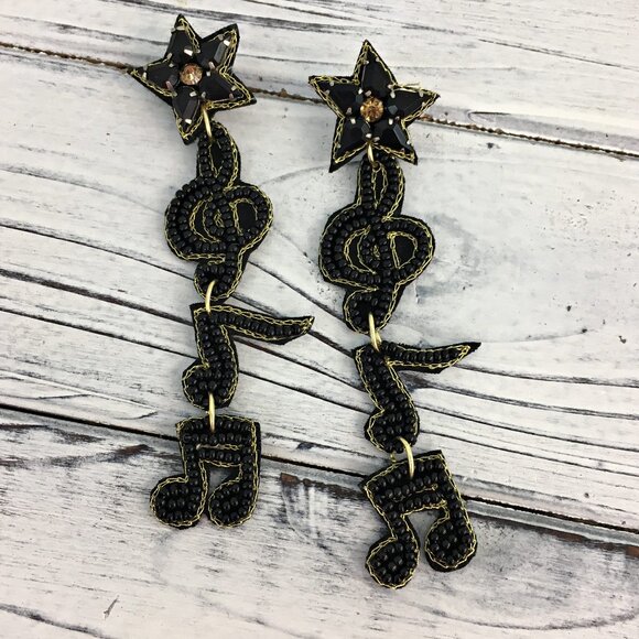 Music Musical Notes Musician Singer Gift Beaded Black Drop Earrings - Picture 3 of 3